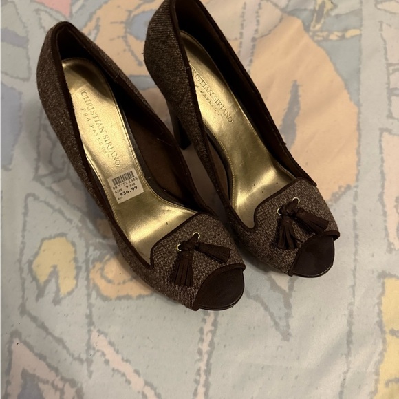 Christian Siriano Brown Peep-Toe Heels with Bow Detail - Picture 1 of 4